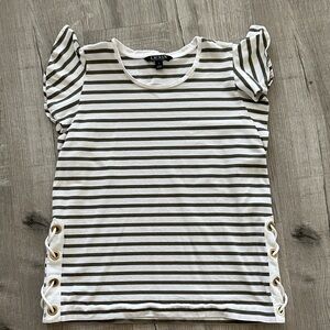 Striped Sage Green and off white Lauren Top. In excellent condition